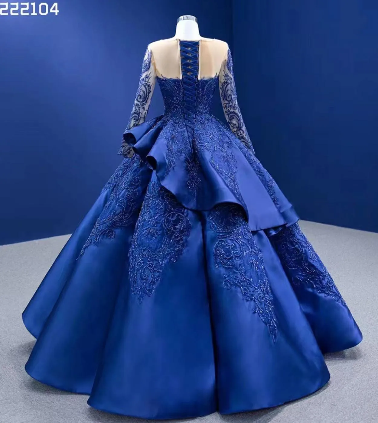 Serene Hill blu maniche lunghe in rilievo pizzo pizzo abito da ballo abiti da sposa abito da sposa fascia alta su misura 2023 Hm
