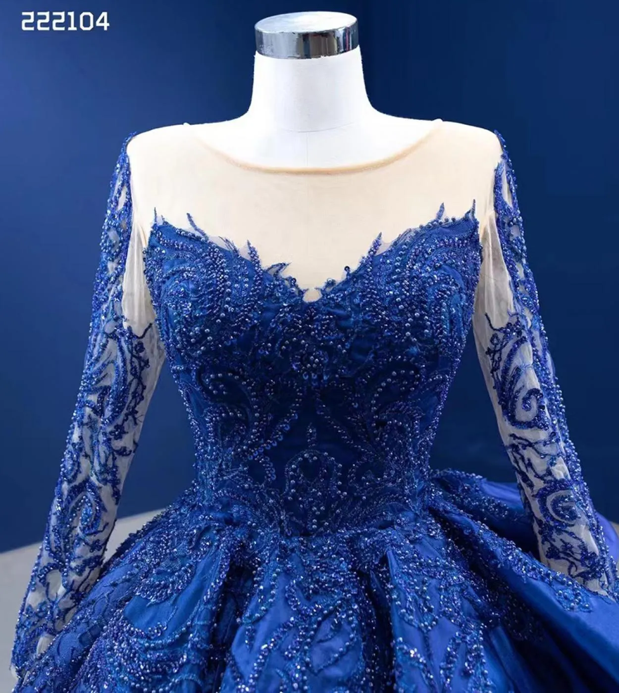 Serene Hill blu maniche lunghe in rilievo pizzo pizzo abito da ballo abiti da sposa abito da sposa fascia alta su misura 2023 Hm
