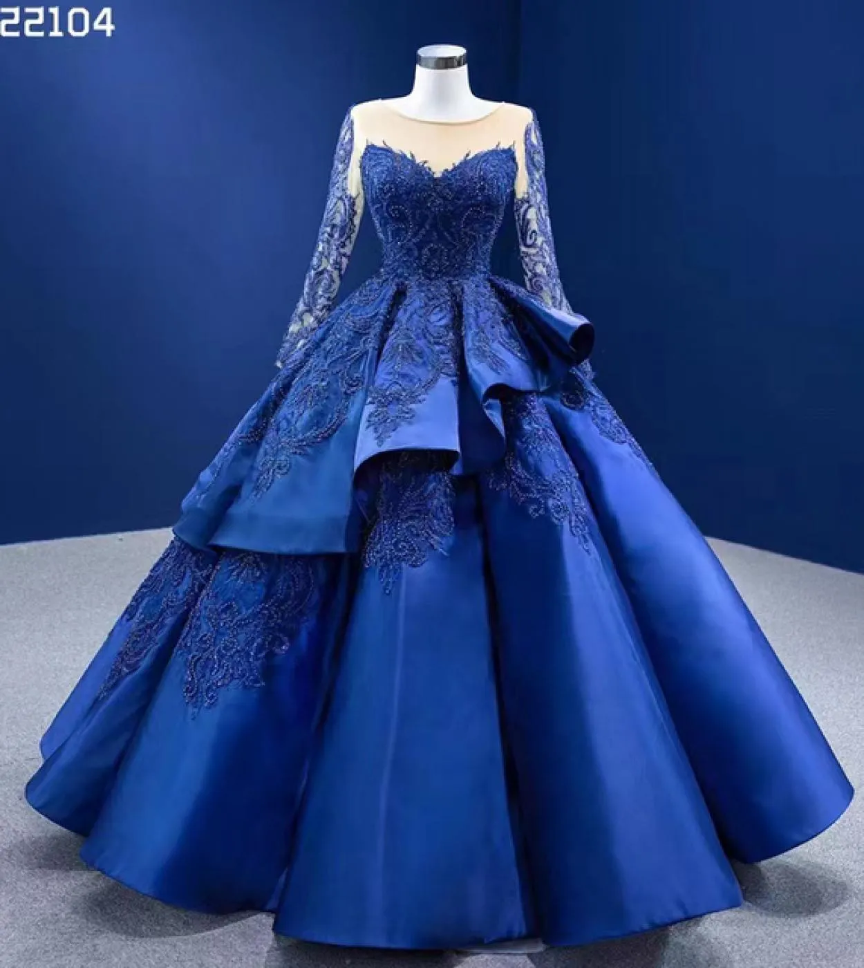 Serene Hill blu maniche lunghe in rilievo pizzo pizzo abito da ballo abiti da sposa abito da sposa fascia alta su misura 2023 Hm