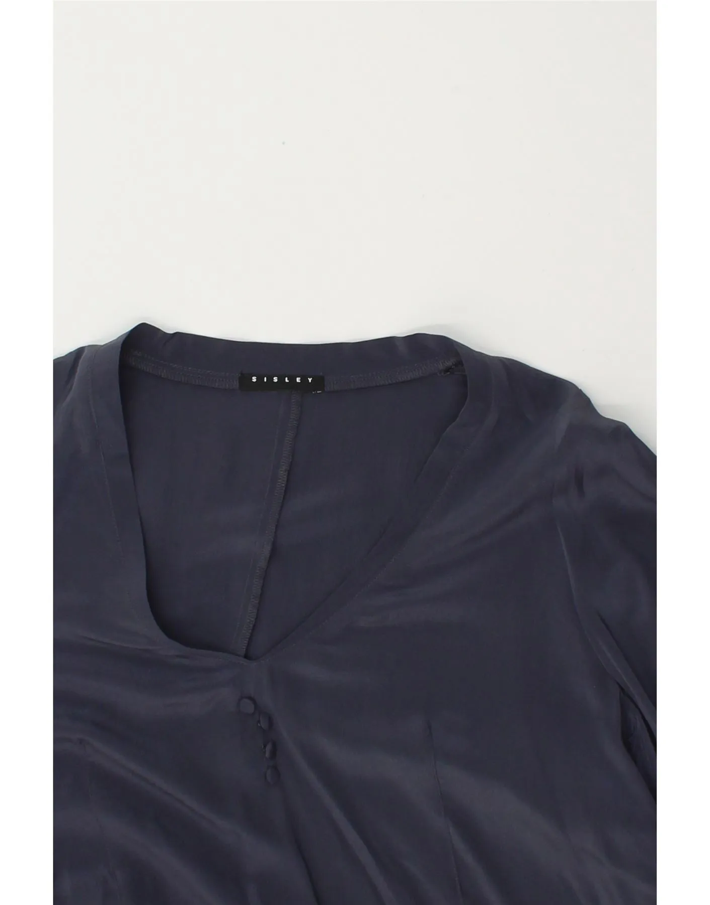 SISLEY Womens 3/4 Sleeve Blouse Top UK 14 Medium Navy Blue