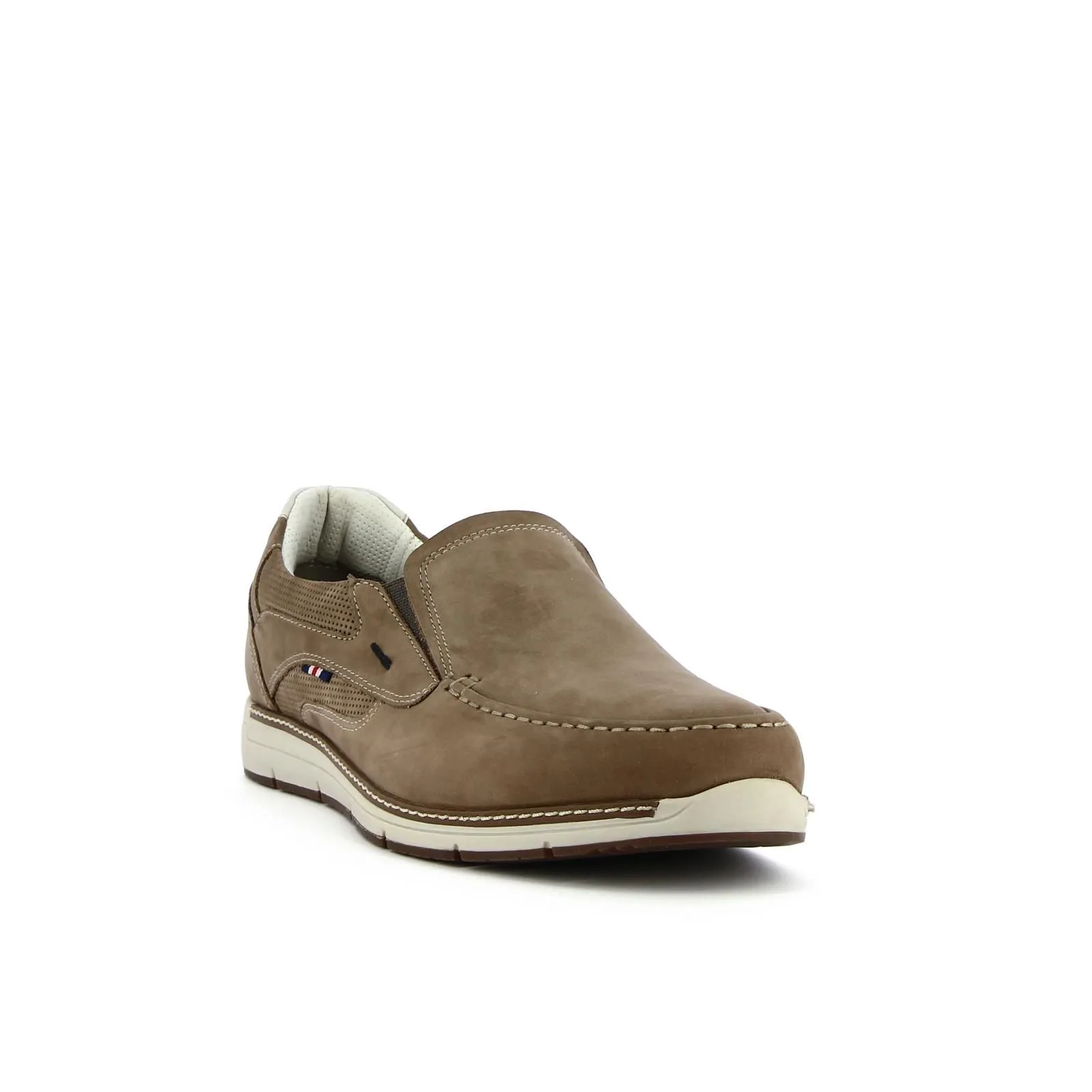 Slip-on beige in pelle con cuciture