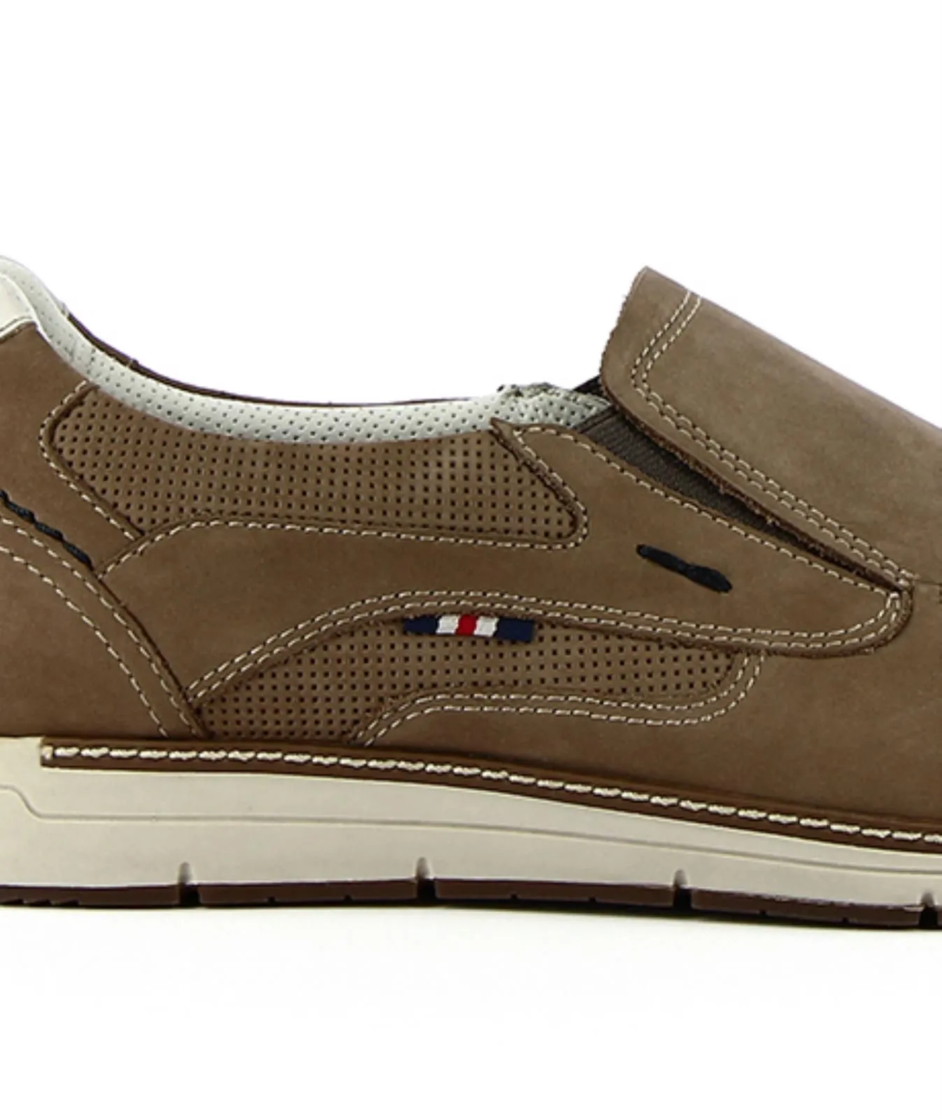 Slip-on beige in pelle con cuciture