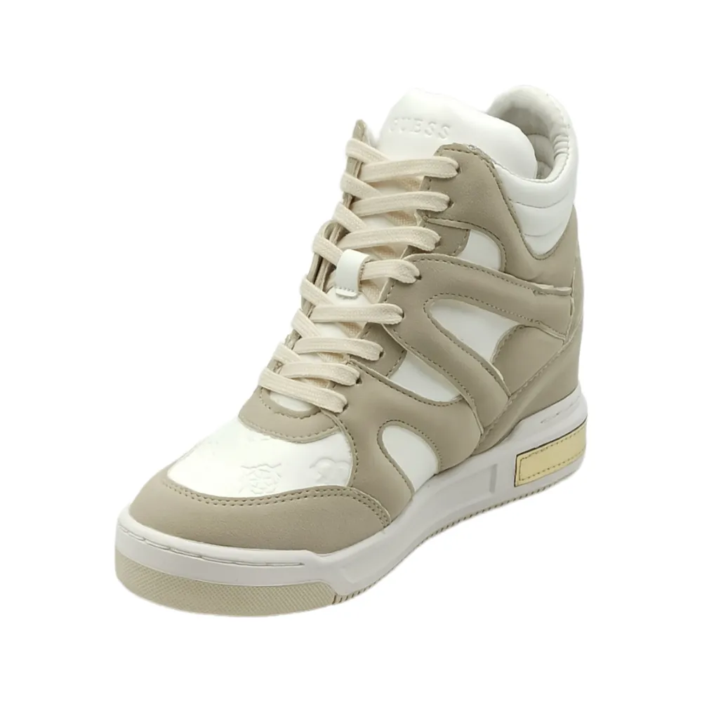Sneaker donna con zeppa in pelle Guess FL8LISSMA12 WHITE CREAM