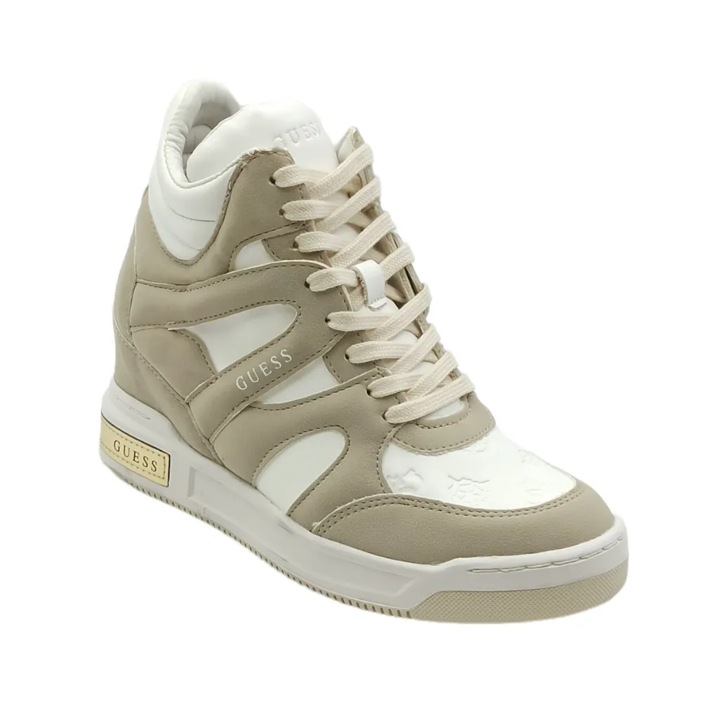 Sneaker donna con zeppa in pelle Guess FL8LISSMA12 WHITE CREAM