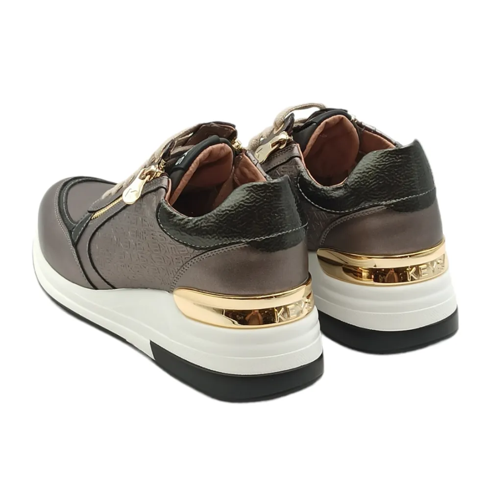 Sneaker donna in ecopelle con zeppa Keys 6826 TAUPE