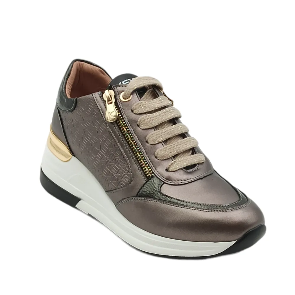 Sneaker donna in ecopelle con zeppa Keys 6826 TAUPE