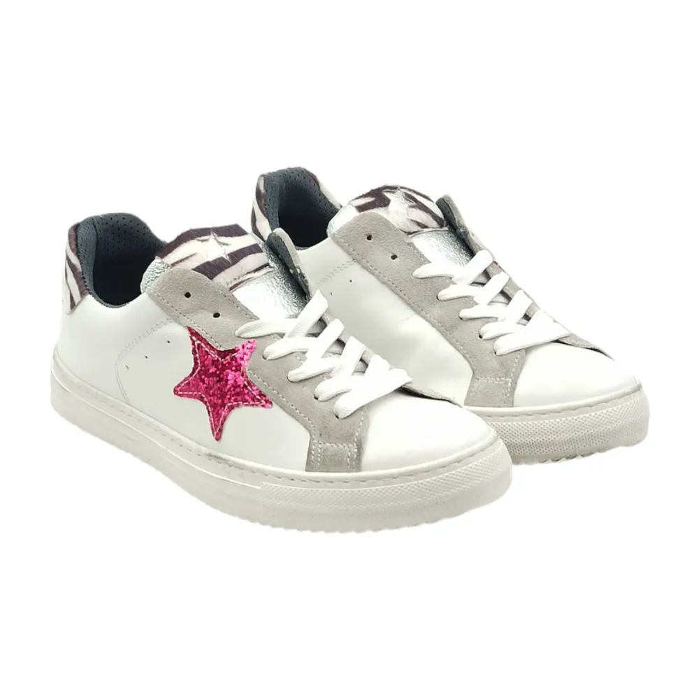 Sneaker donna in pelle con stella D.Scudieri 102D BIANCO/ICE/ZEBRA/FUXIA