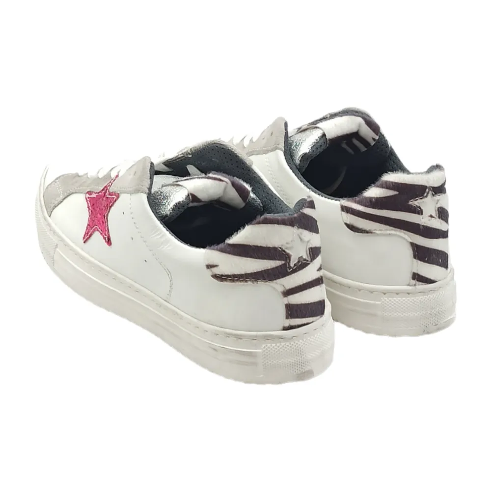 Sneaker donna in pelle con stella D.Scudieri 102D BIANCO/ICE/ZEBRA/FUXIA