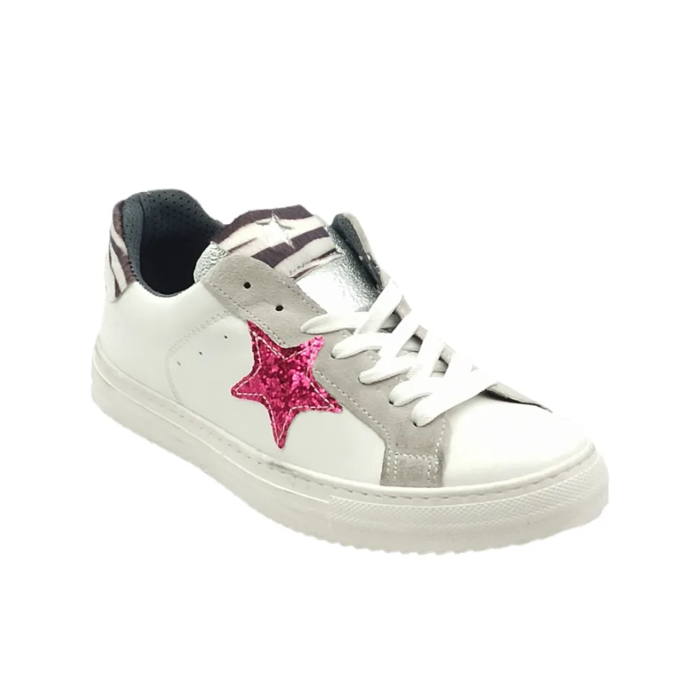Sneaker donna in pelle con stella D.Scudieri 102D BIANCO/ICE/ZEBRA/FUXIA