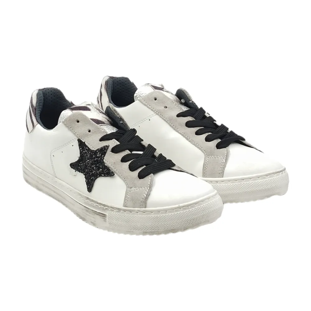 Sneaker donna in pelle D.Scudieri 102D BIANCO/ICE/ZEBRA/STELLA