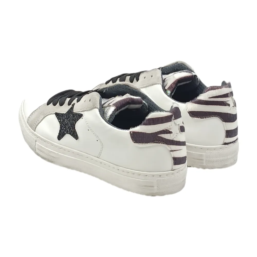 Sneaker donna in pelle D.Scudieri 102D BIANCO/ICE/ZEBRA/STELLA