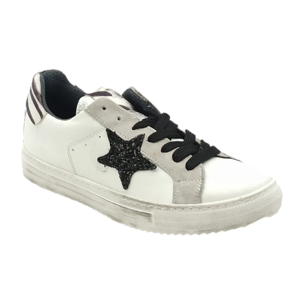 Sneaker donna in pelle D.Scudieri 102D BIANCO/ICE/ZEBRA/STELLA