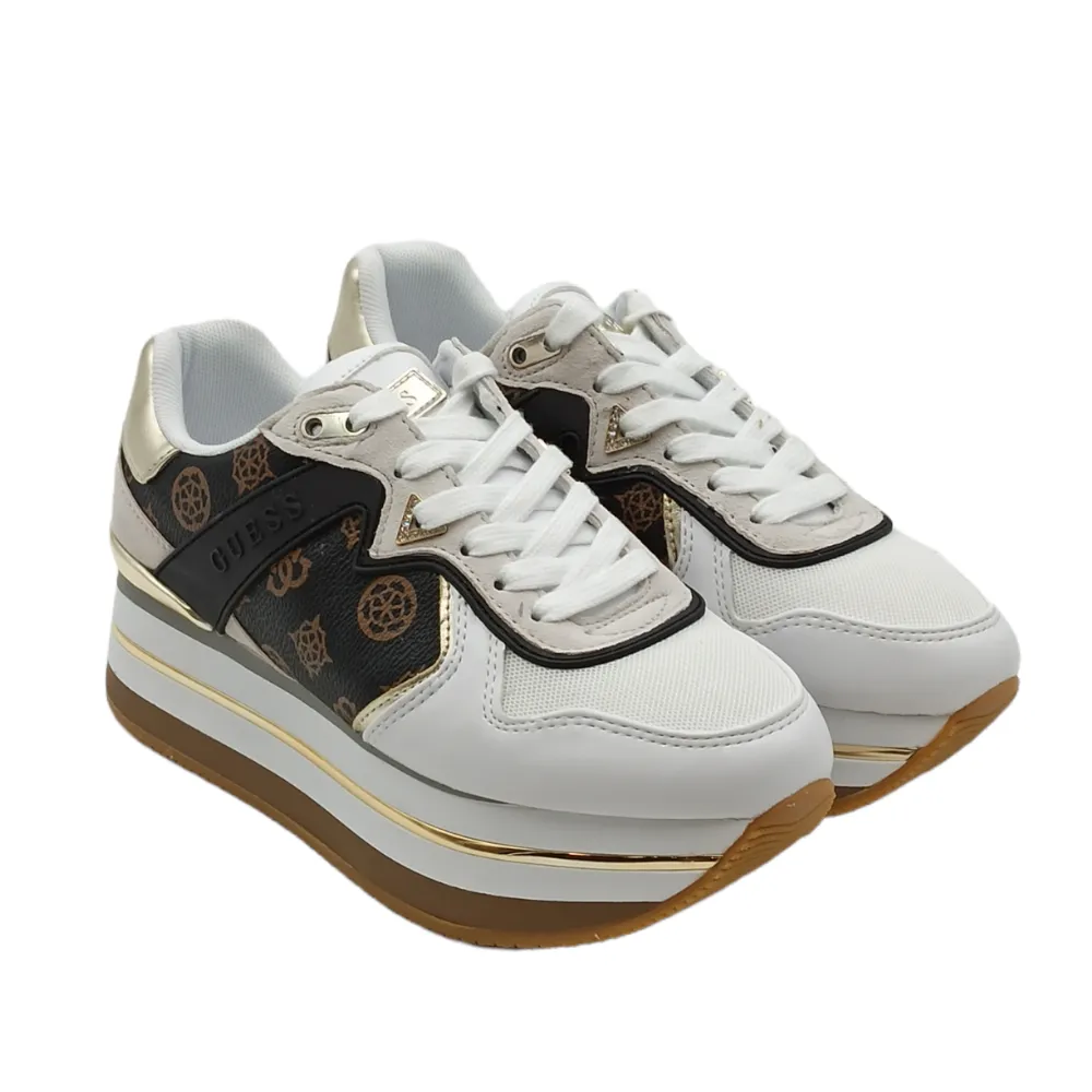 Sneaker donna in pelle platform Guess FL7HARFAL12 BRWHI