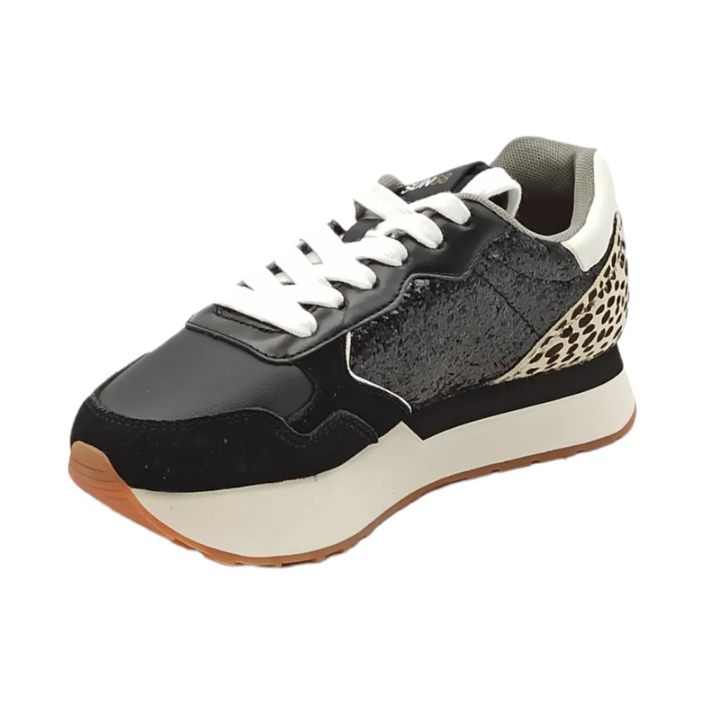 Sneaker donna in pelle SUN68 Z42215 NERO KELLY ANIMAL