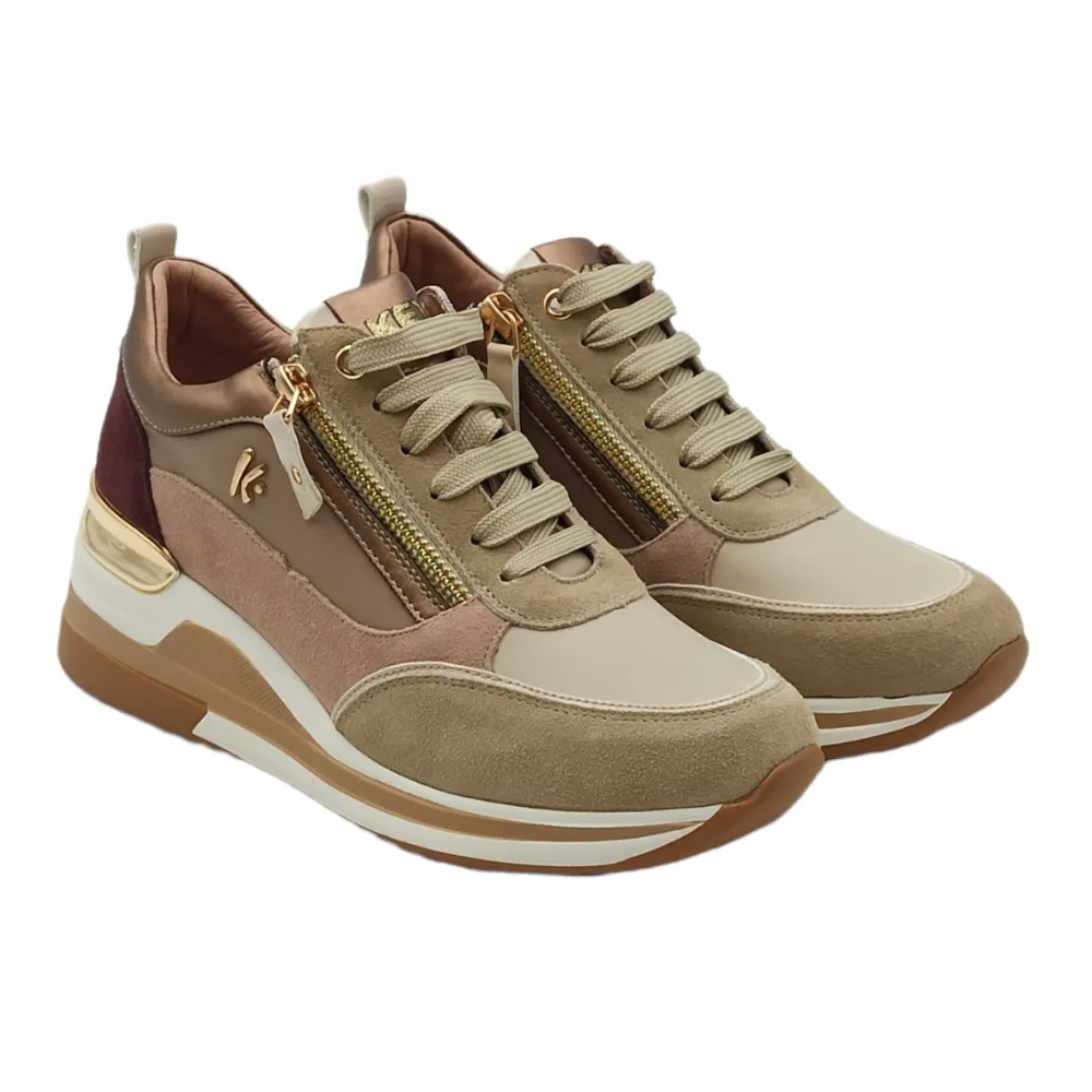 Sneaker donna in tessuto e camoscio Keys 6821 CAPPUCCINO