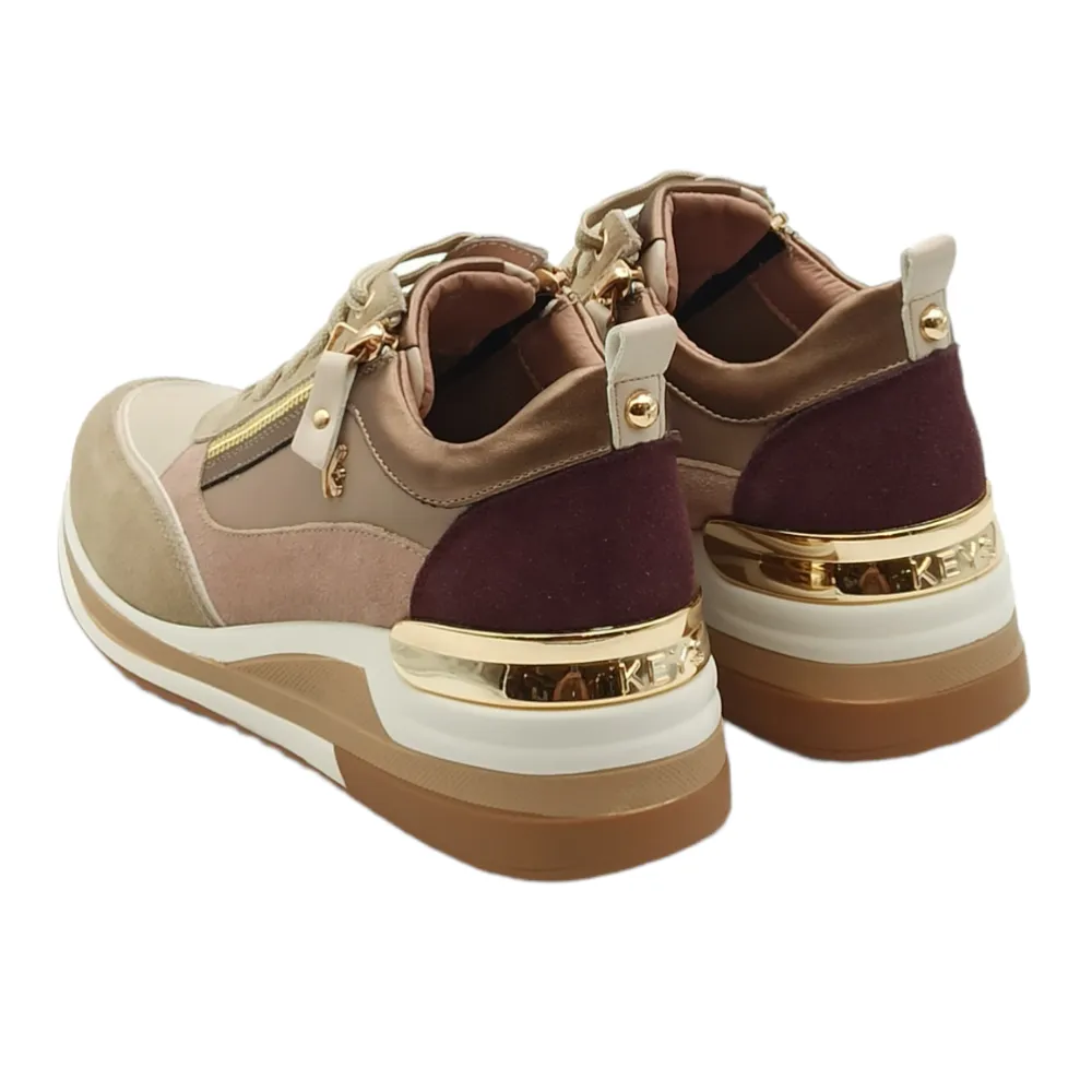 Sneaker donna in tessuto e camoscio Keys 6821 CAPPUCCINO