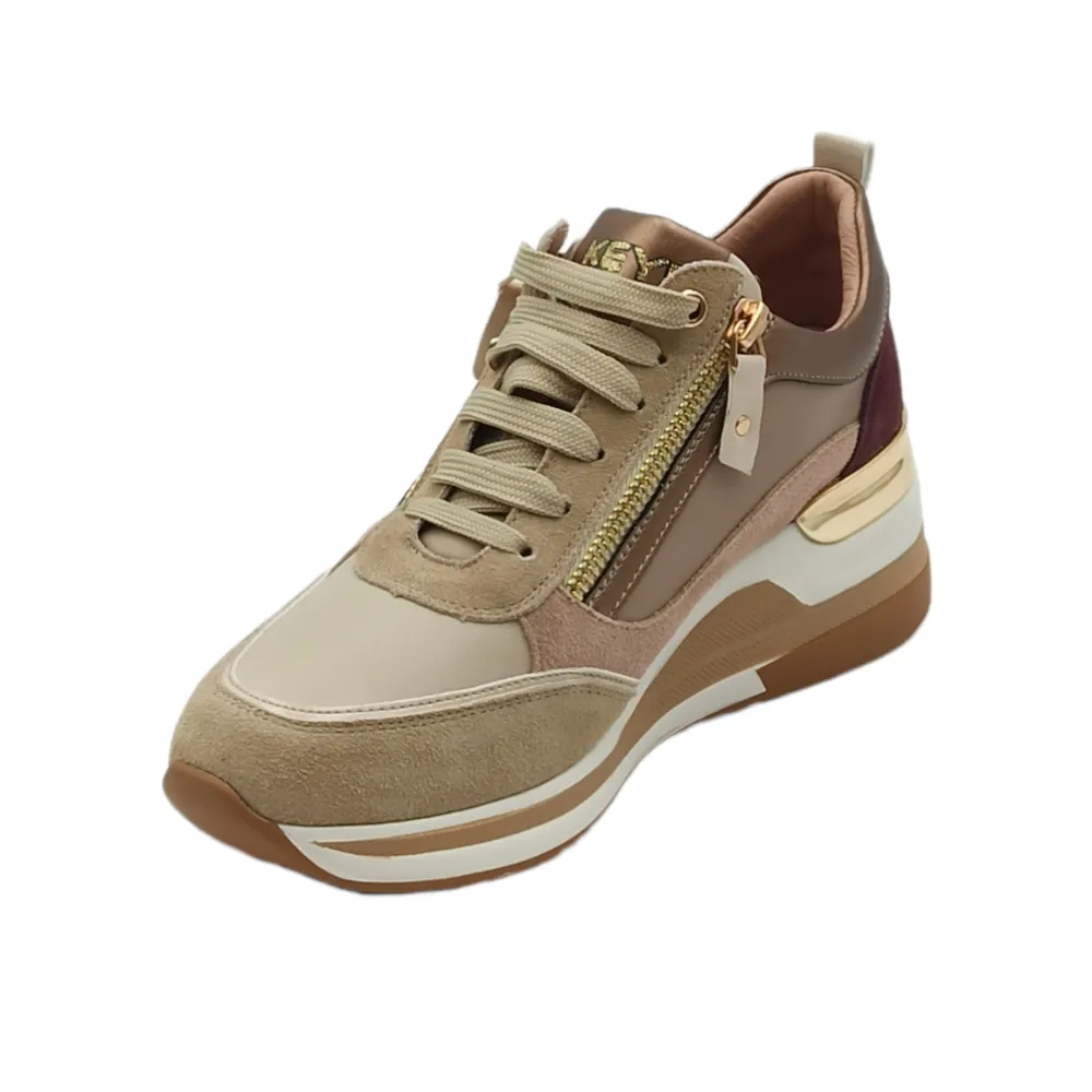 Sneaker donna in tessuto e camoscio Keys 6821 CAPPUCCINO