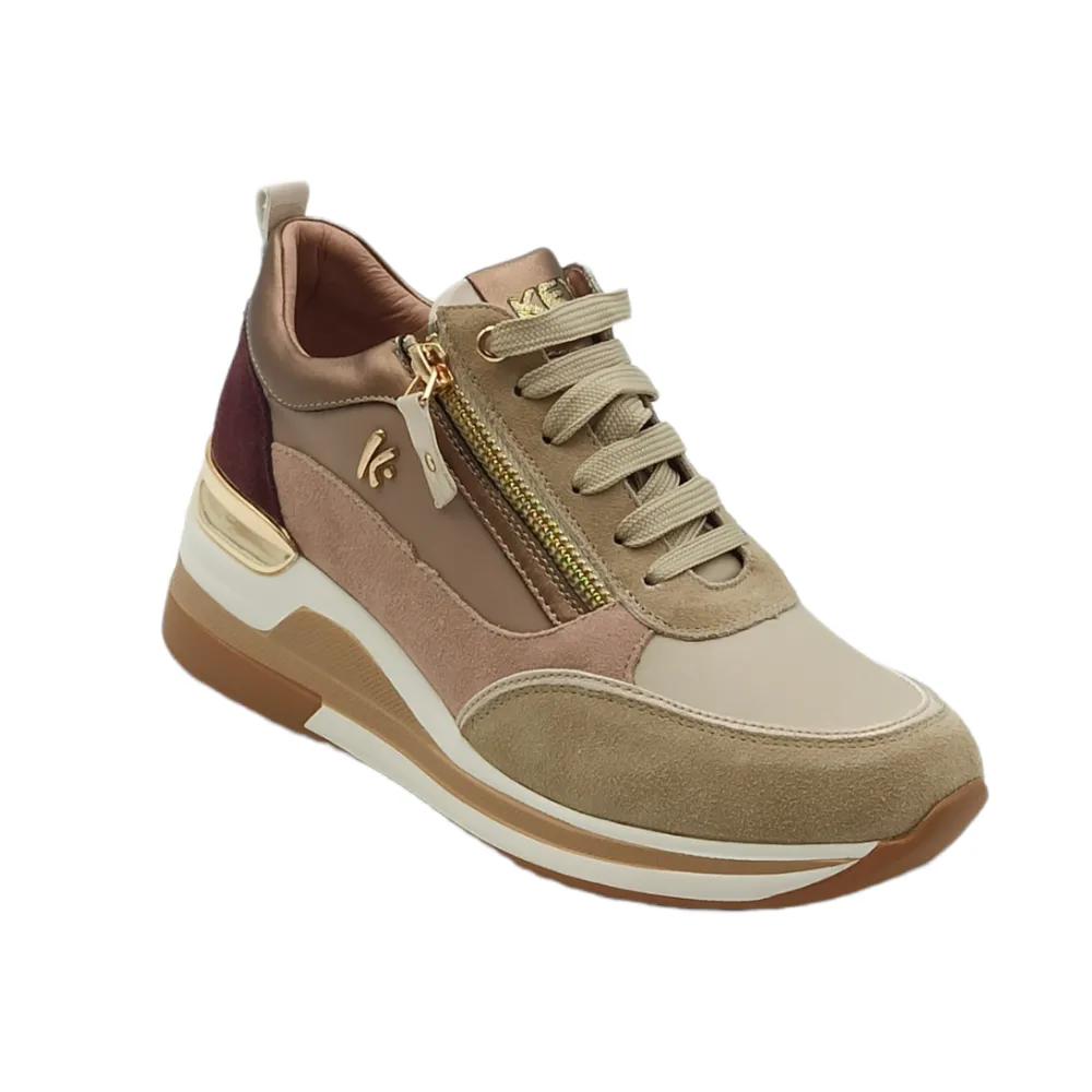 Sneaker donna in tessuto e camoscio Keys 6821 CAPPUCCINO