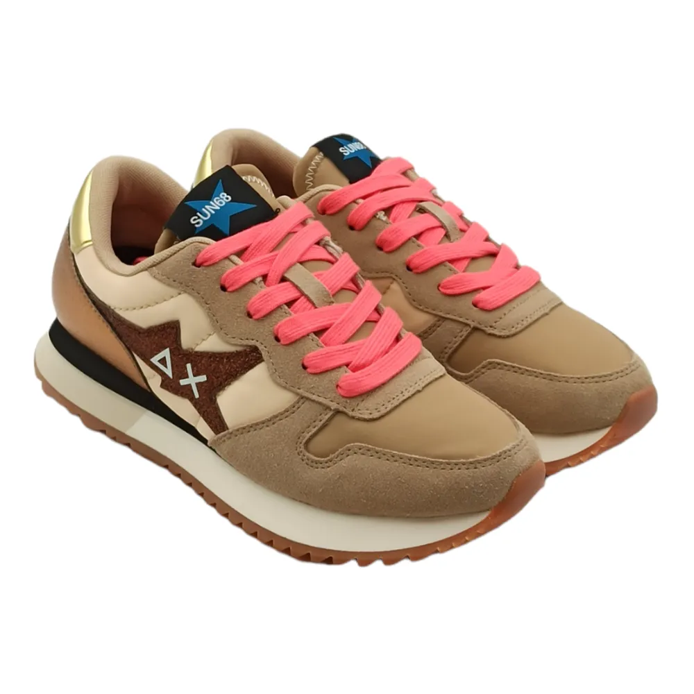 SNEAKER DONNA in tessuto e camoscio Sun68 Z42211 BEIGE STARGIRL NYLON G