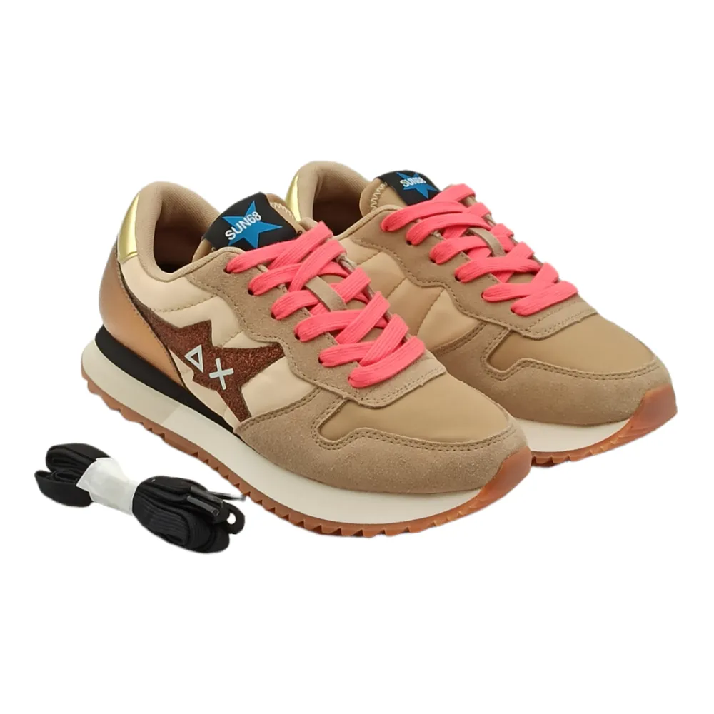 SNEAKER DONNA in tessuto e camoscio Sun68 Z42211 BEIGE STARGIRL NYLON G