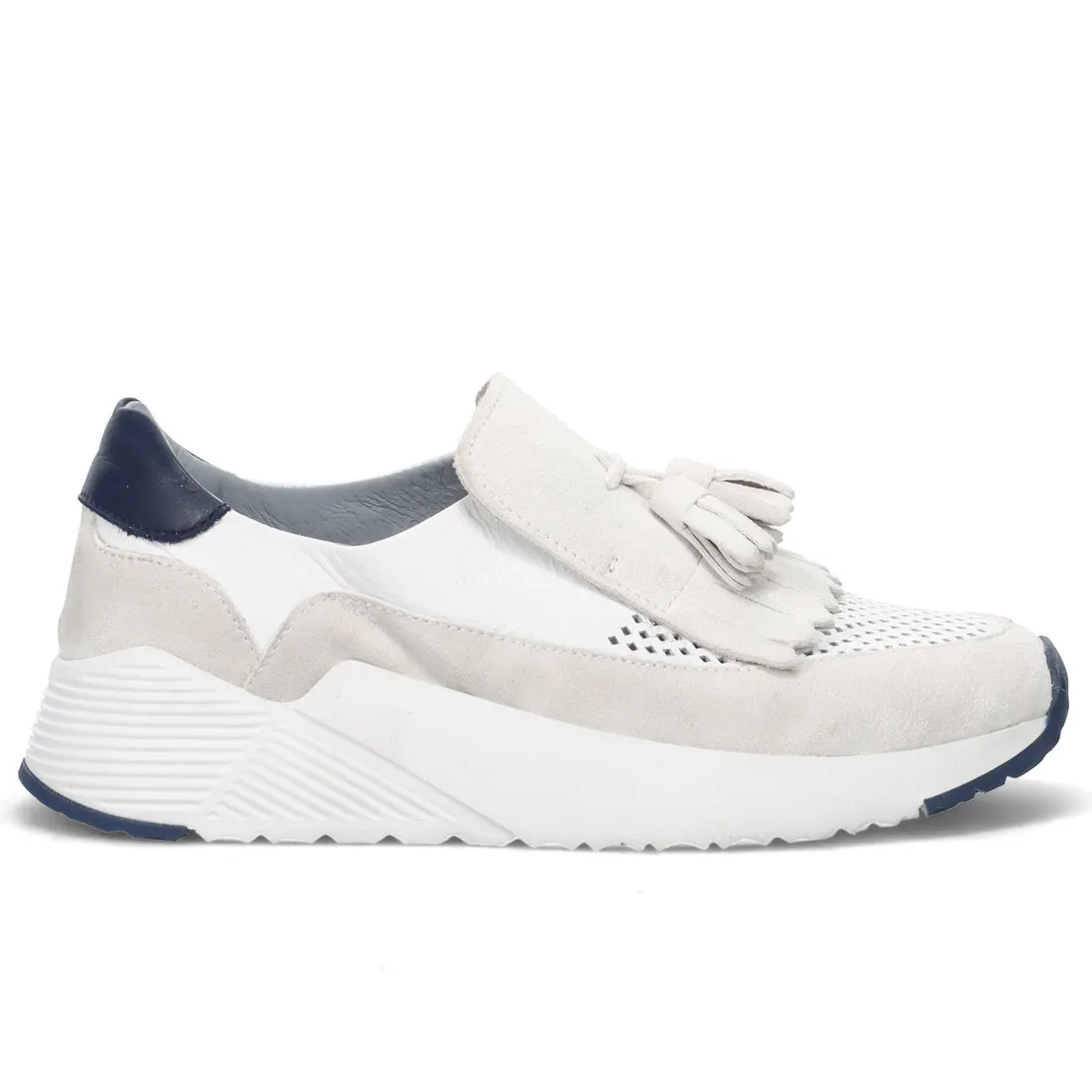 Sneaker slip-on Calpierre Arena bianca in pelle con frangia