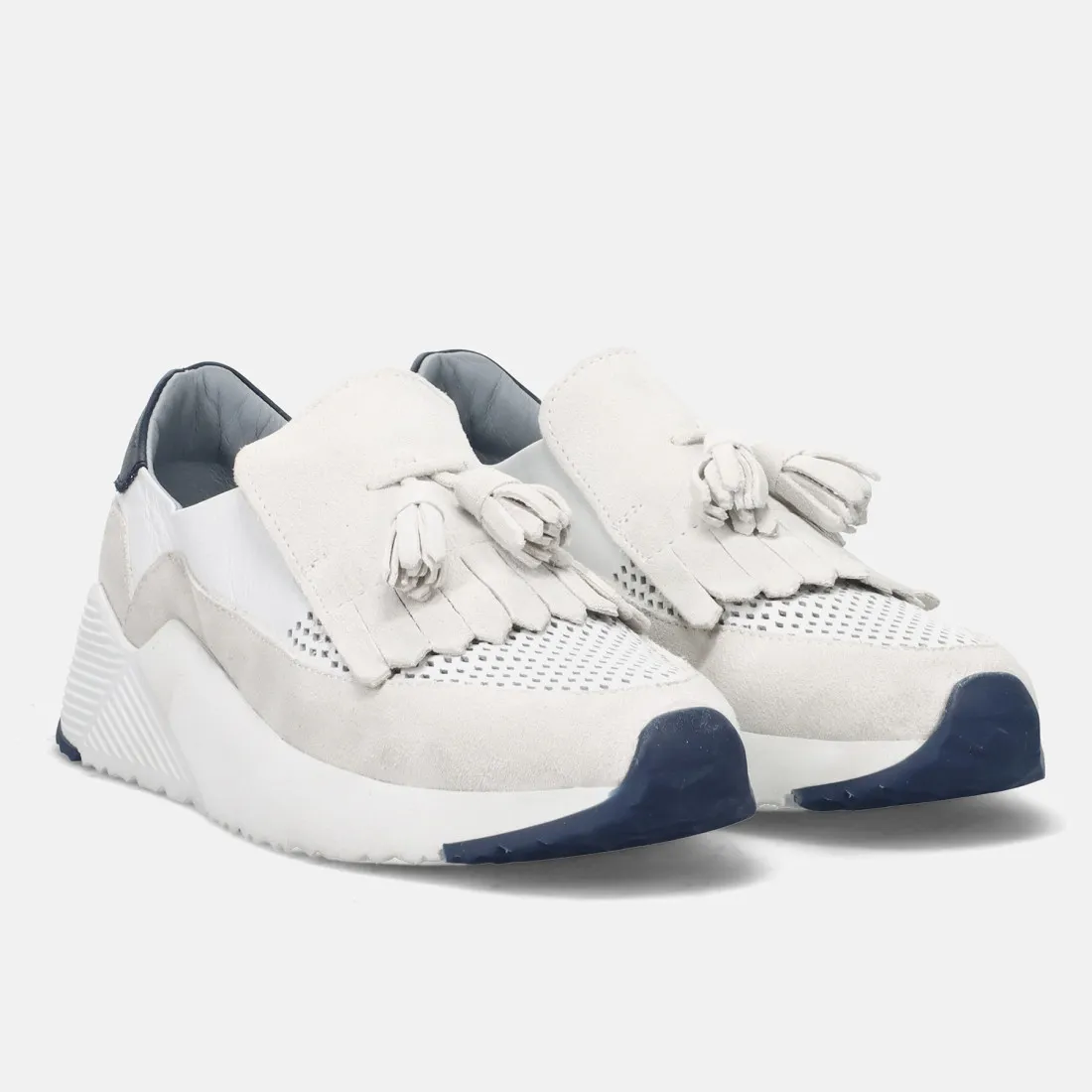 Sneaker slip-on Calpierre Arena bianca in pelle con frangia