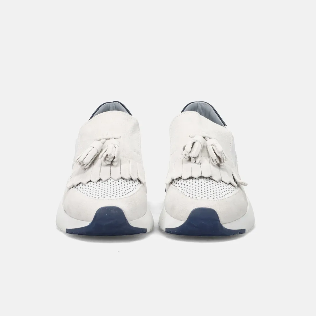 Sneaker slip-on Calpierre Arena bianca in pelle con frangia