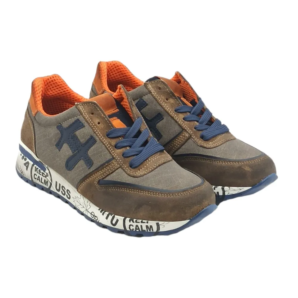 Sneaker uomo in camoscio e tessuto D.Scudieri PRU WAX TAUPE BLU ARANCIO