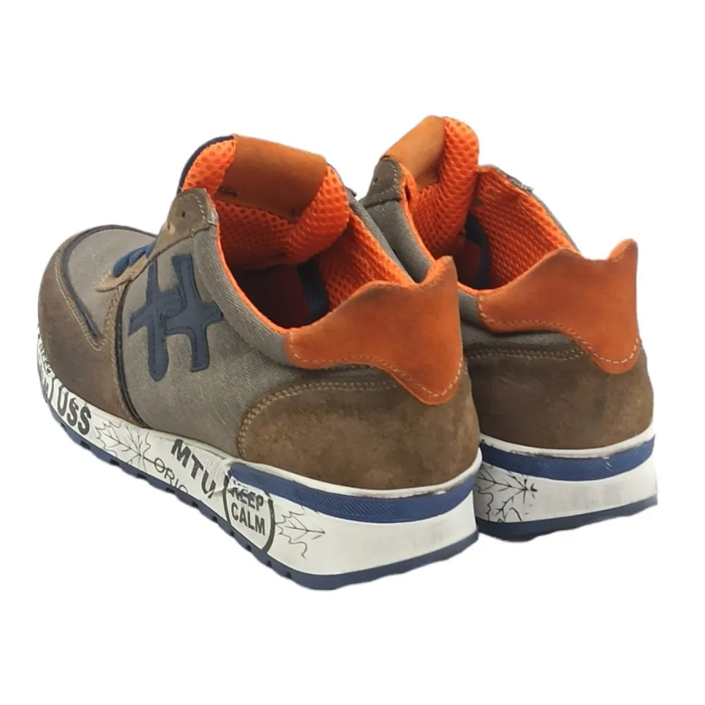 Sneaker uomo in camoscio e tessuto D.Scudieri PRU WAX TAUPE BLU ARANCIO