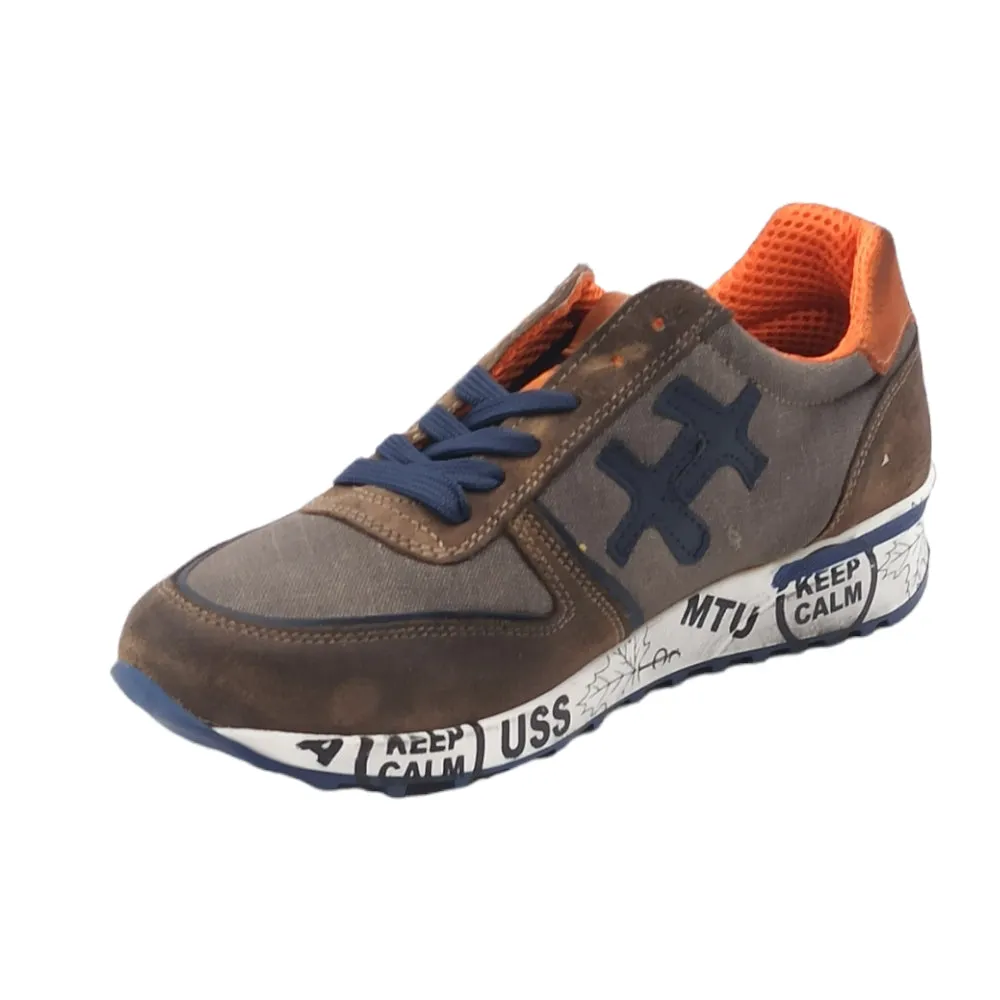 Sneaker uomo in camoscio e tessuto D.Scudieri PRU WAX TAUPE BLU ARANCIO