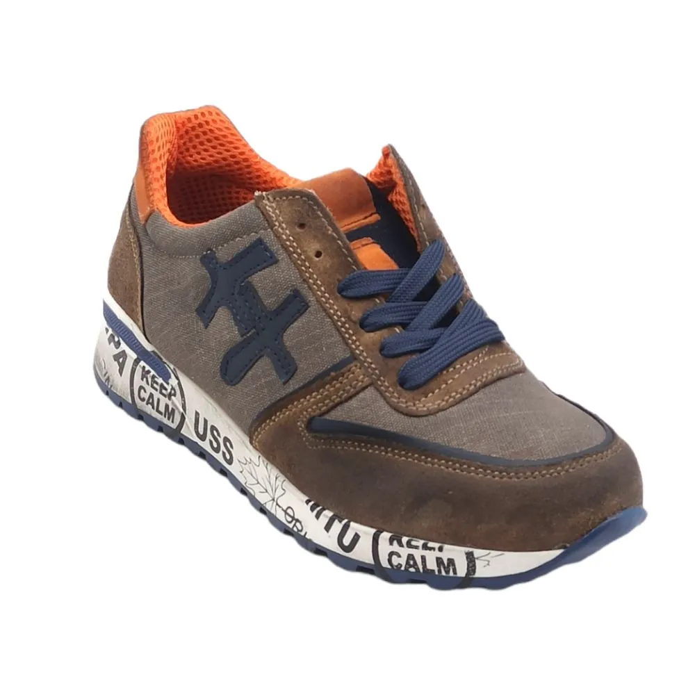 Sneaker uomo in camoscio e tessuto D.Scudieri PRU WAX TAUPE BLU ARANCIO