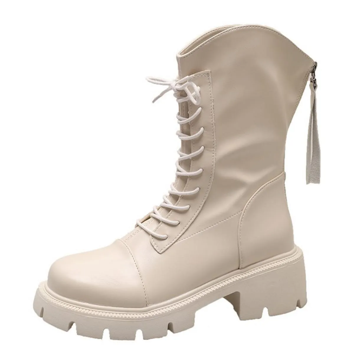 Stivaletti autunnali Scarpe da donna Moda Stringate con fondo spesso Scarpe da donna da strada nere con plateau e punta tonda