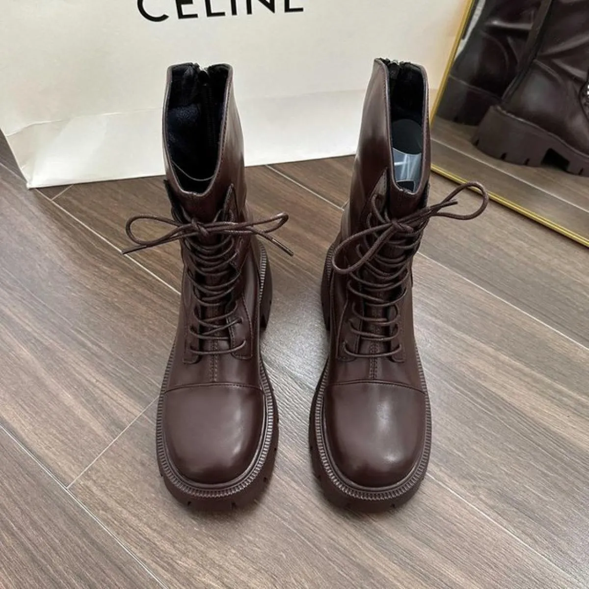 Stivaletti autunnali Scarpe da donna Moda Stringate con fondo spesso Scarpe da donna da strada nere con plateau e punta tonda