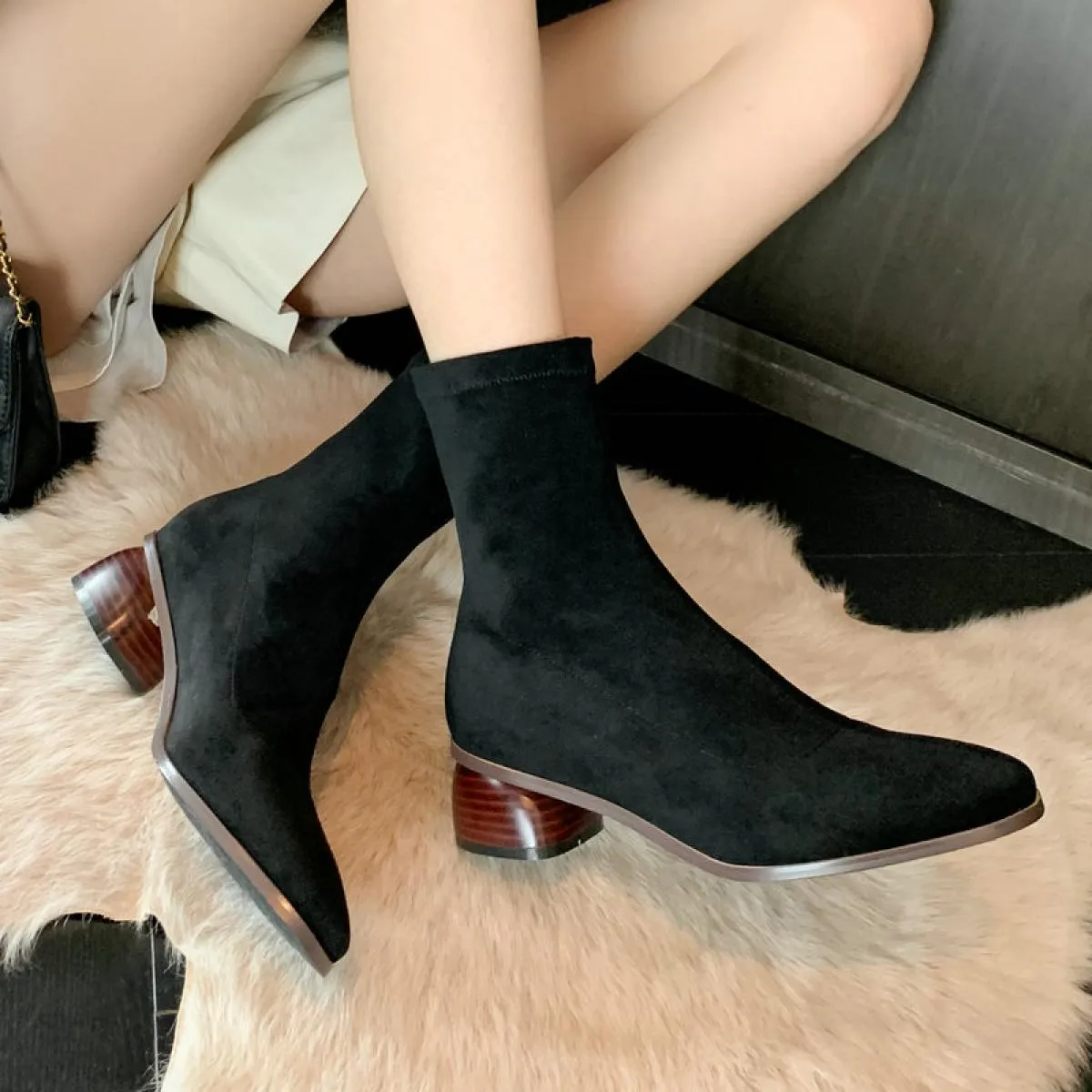 Stivaletti casual da donna da ufficio per donna Classic Kid in pelle scamosciata Tacchi bassi Autunno Inverno Scarpe da donna Ta