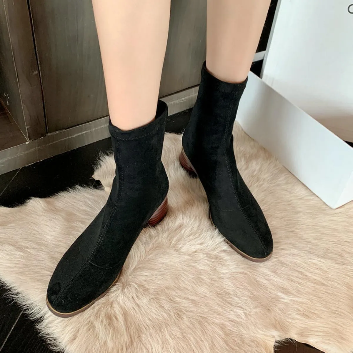 Stivaletti casual da donna da ufficio per donna Classic Kid in pelle scamosciata Tacchi bassi Autunno Inverno Scarpe da donna Ta