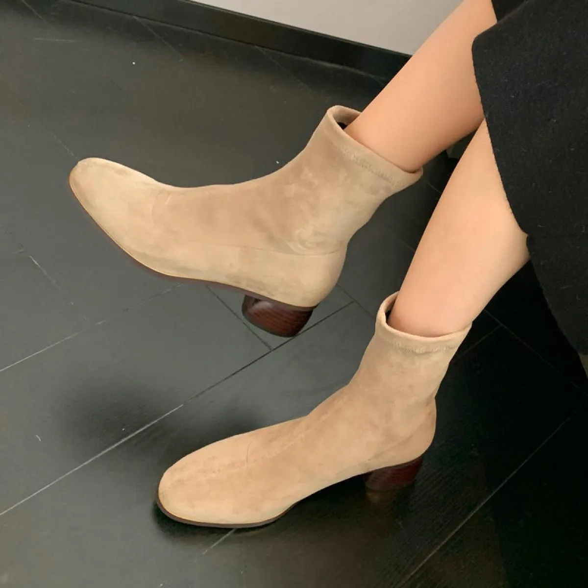Stivaletti casual da donna da ufficio per donna Classic Kid in pelle scamosciata Tacchi bassi Autunno Inverno Scarpe da donna Ta
