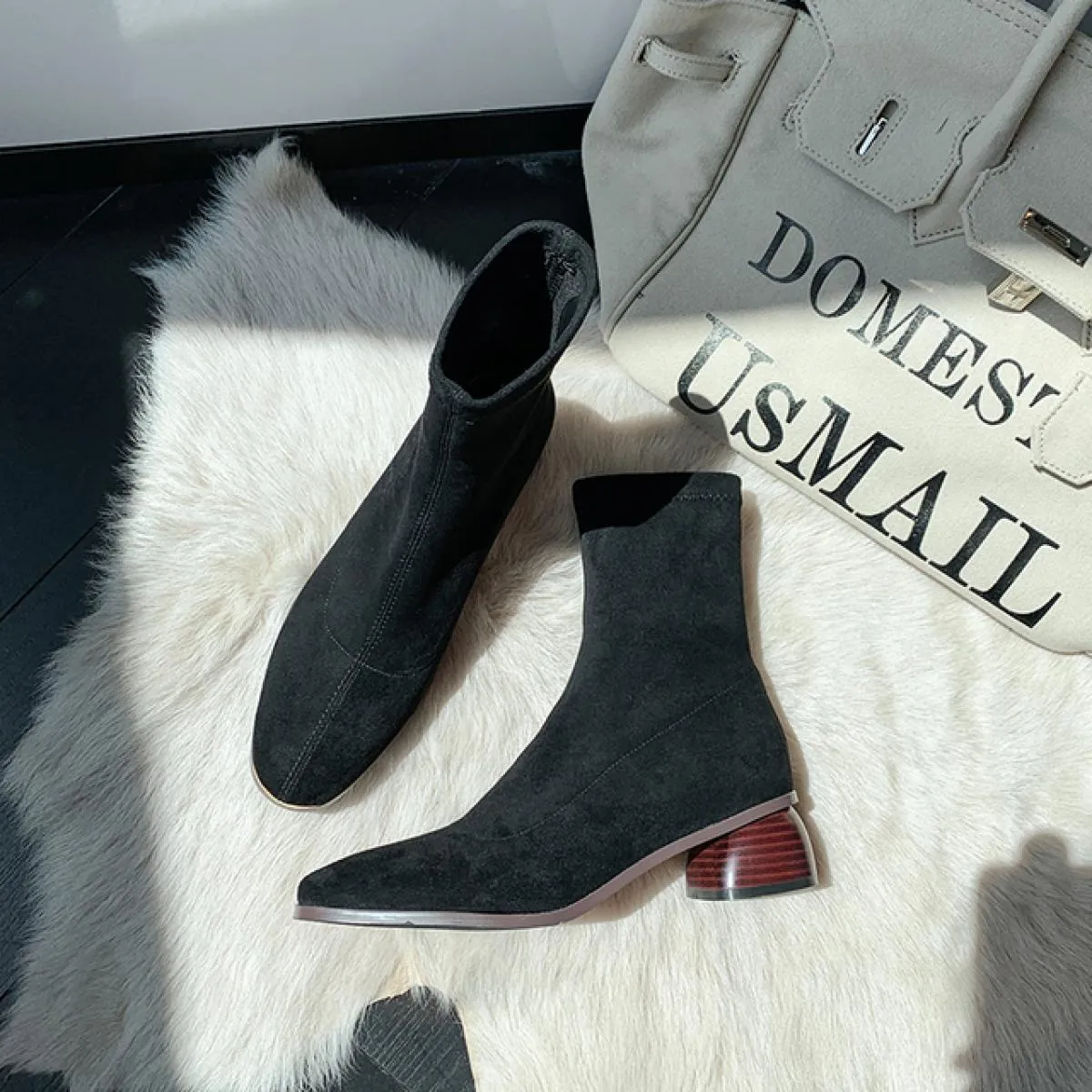 Stivaletti casual da donna da ufficio per donna Classic Kid in pelle scamosciata Tacchi bassi Autunno Inverno Scarpe da donna Ta