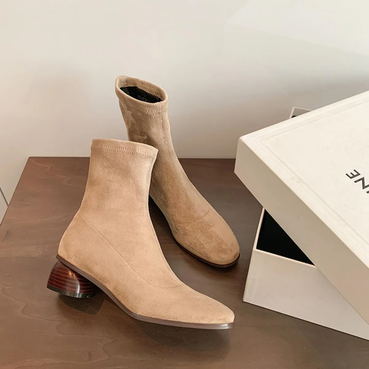 Stivaletti casual da donna da ufficio per donna Classic Kid in pelle scamosciata Tacchi bassi Autunno Inverno Scarpe da donna Ta