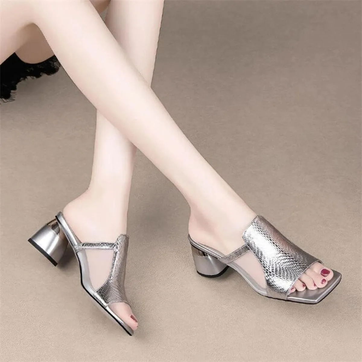 Stivaletti con calzino da donna elastici in maglia verde Punta aperta Tacchi alti Décolleté da donna alla moda Scarpe da ballo