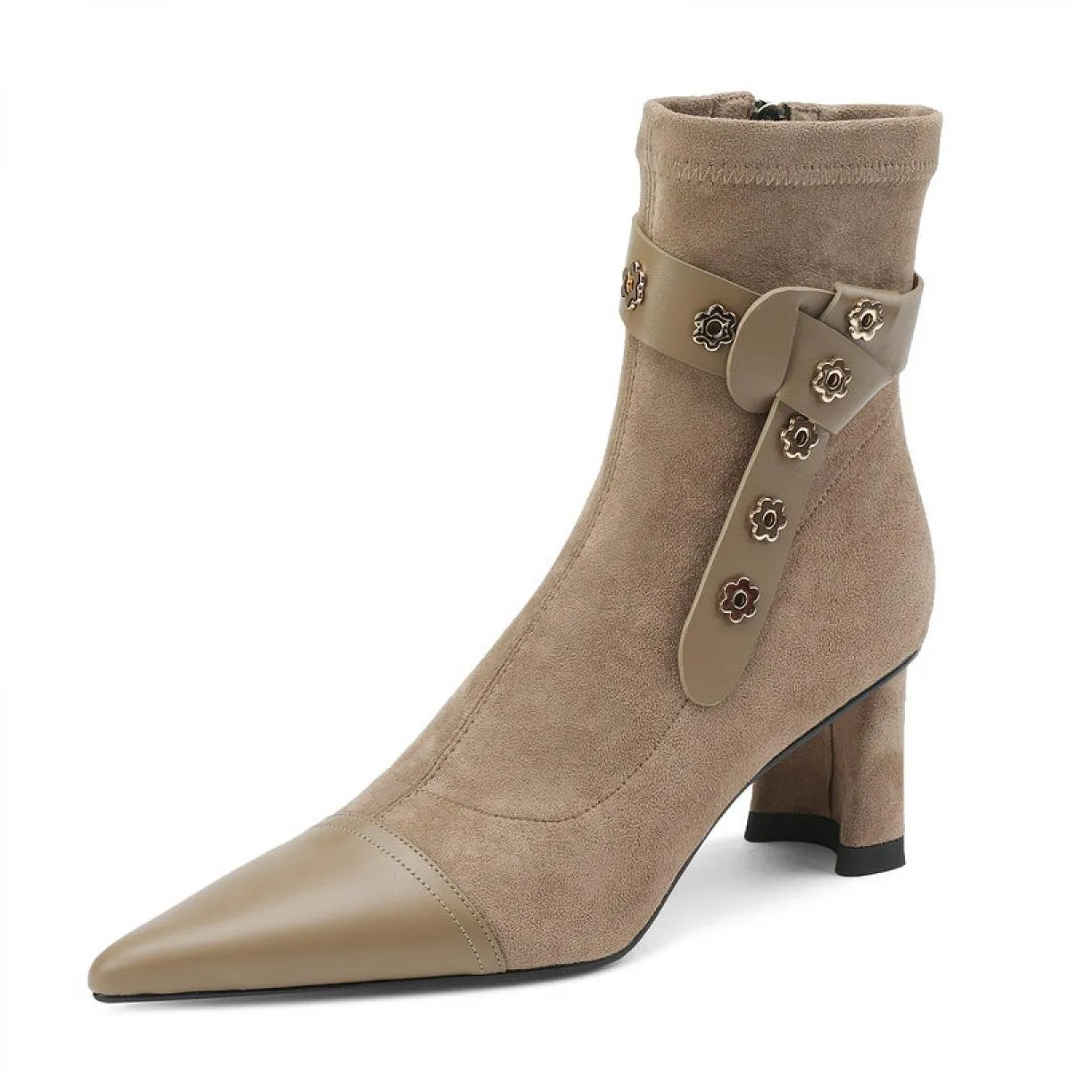 Stivaletti da donna Autunno Inverno Punta a punta Tacchi alti Scarpe in pelle scamosciata di mucca Donna Festa da ufficio Donna
