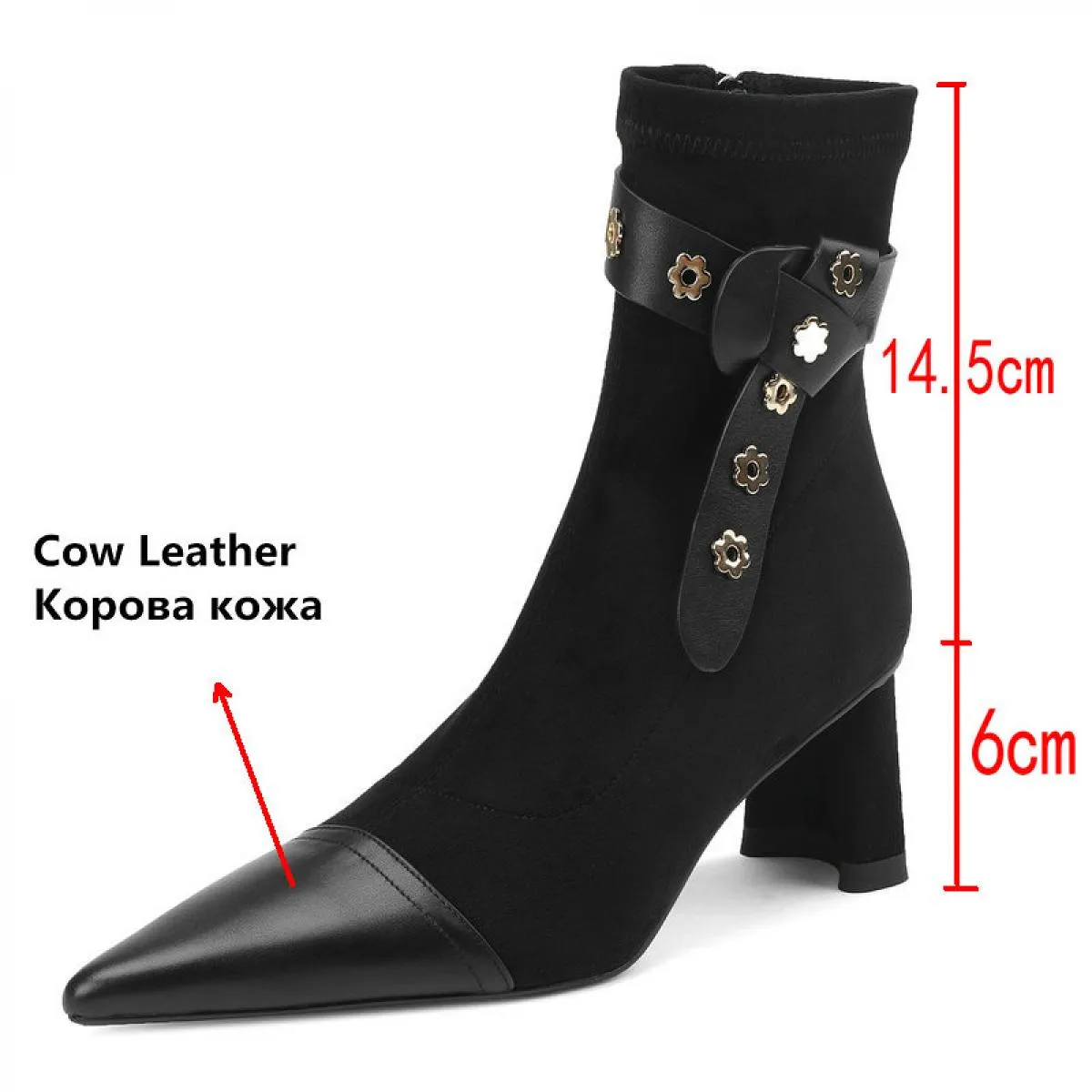 Stivaletti da donna Autunno Inverno Punta a punta Tacchi alti Scarpe in pelle scamosciata di mucca Donna Festa da ufficio Donna