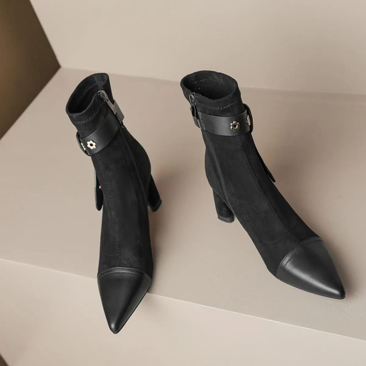 Stivaletti da donna Autunno Inverno Punta a punta Tacchi alti Scarpe in pelle scamosciata di mucca Donna Festa da ufficio Donna