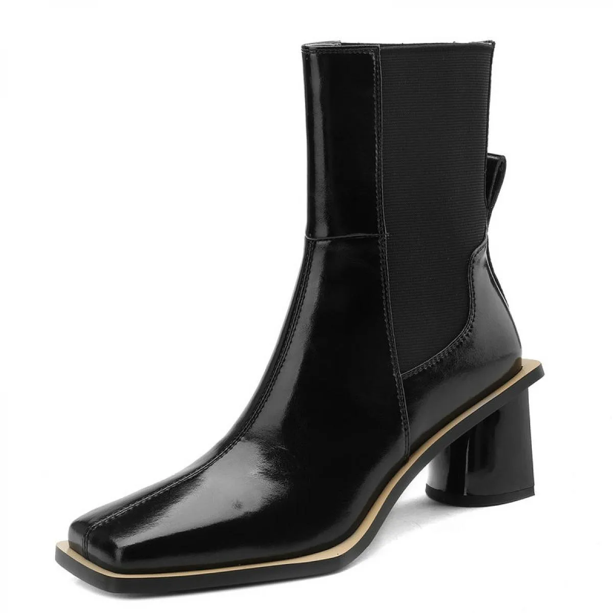Stivaletti da donna casual da ufficio autunno inverno fascia elastica in vera pelle spessa scarpe con tacco alto donna vintage c