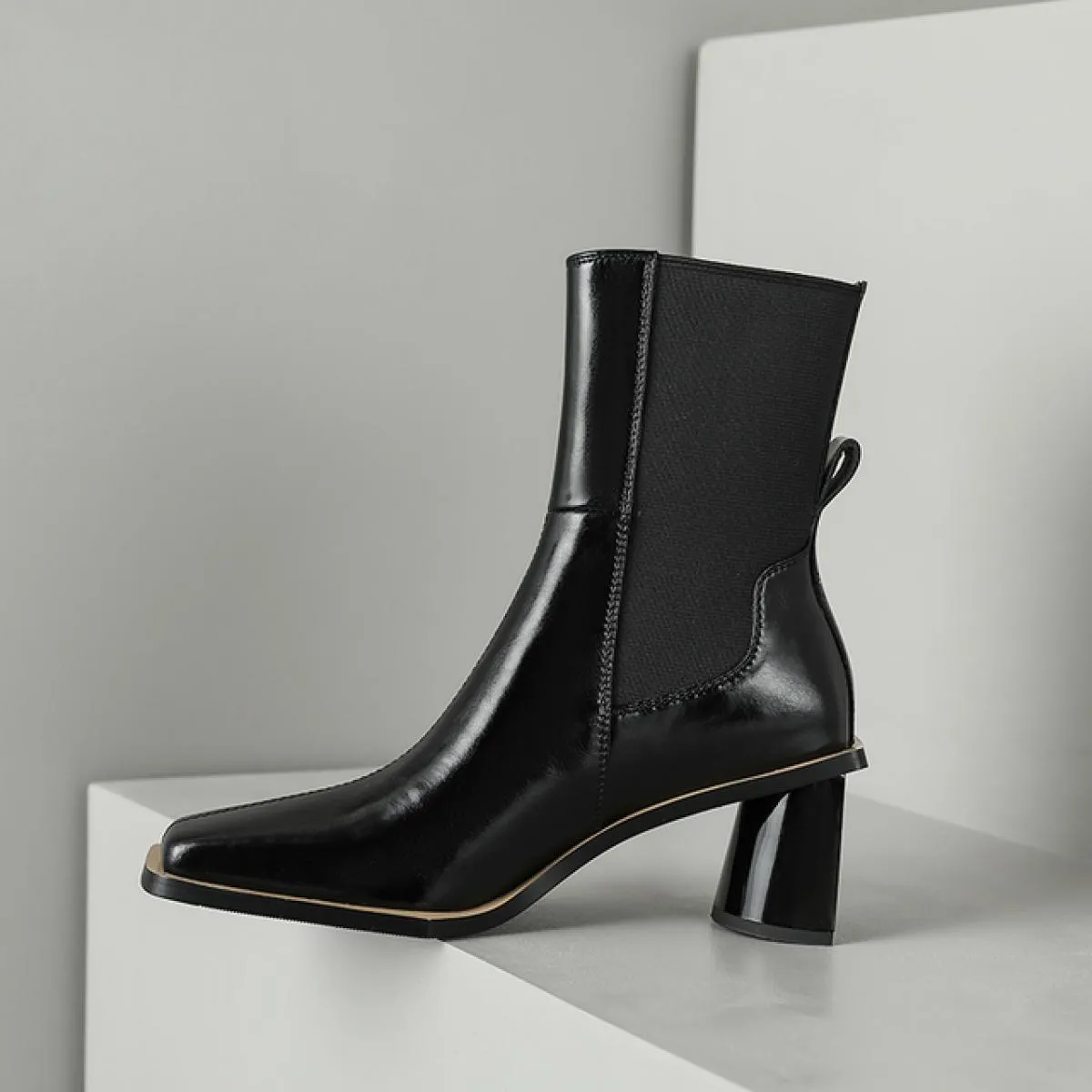 Stivaletti da donna casual da ufficio autunno inverno fascia elastica in vera pelle spessa scarpe con tacco alto donna vintage c