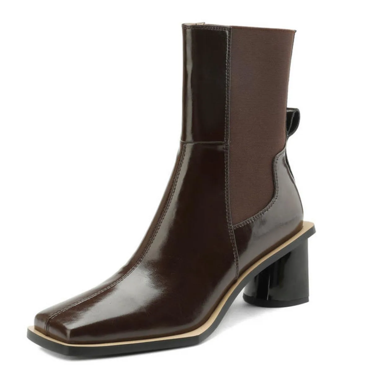 Stivaletti da donna casual da ufficio autunno inverno fascia elastica in vera pelle spessa scarpe con tacco alto donna vintage c