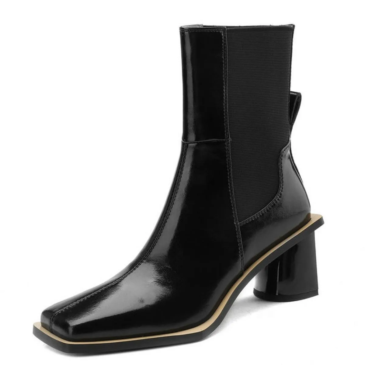 Stivaletti da donna casual da ufficio autunno inverno fascia elastica in vera pelle spessa scarpe con tacco alto donna vintage c