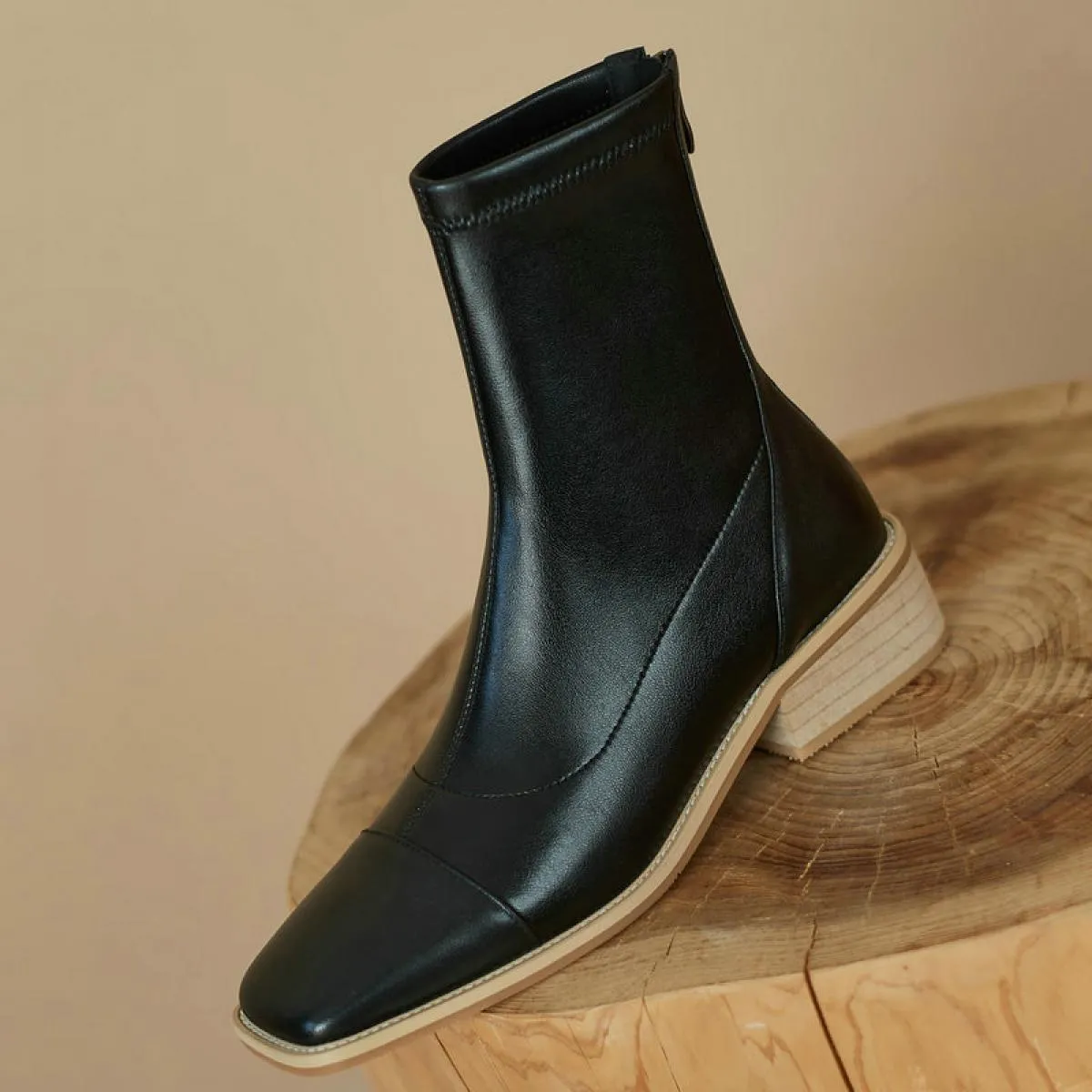 Stivaletti da donna con cerniera in vera pelle, design conciso, con tacco spesso, scarpe da donna, stivali casual da lavoro inve
