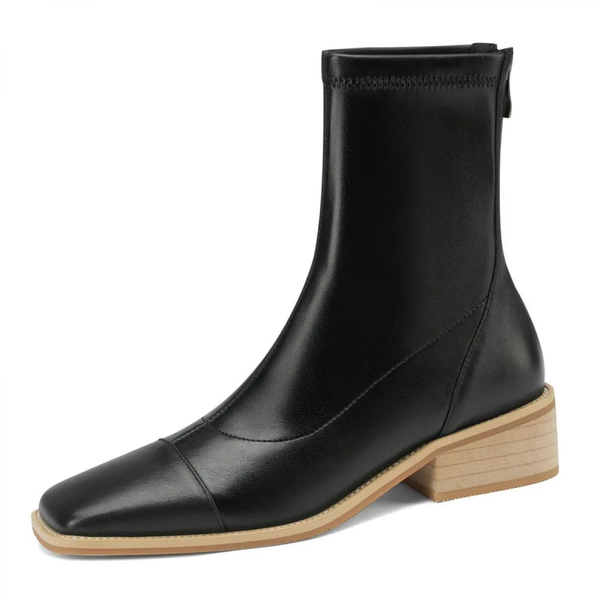 Stivaletti da donna con cerniera in vera pelle, design conciso, con tacco spesso, scarpe da donna, stivali casual da lavoro inve