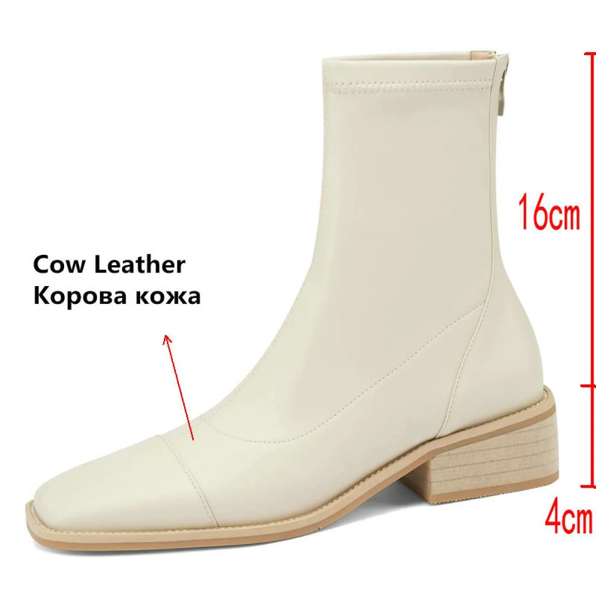 Stivaletti da donna con cerniera in vera pelle, design conciso, con tacco spesso, scarpe da donna, stivali casual da lavoro inve