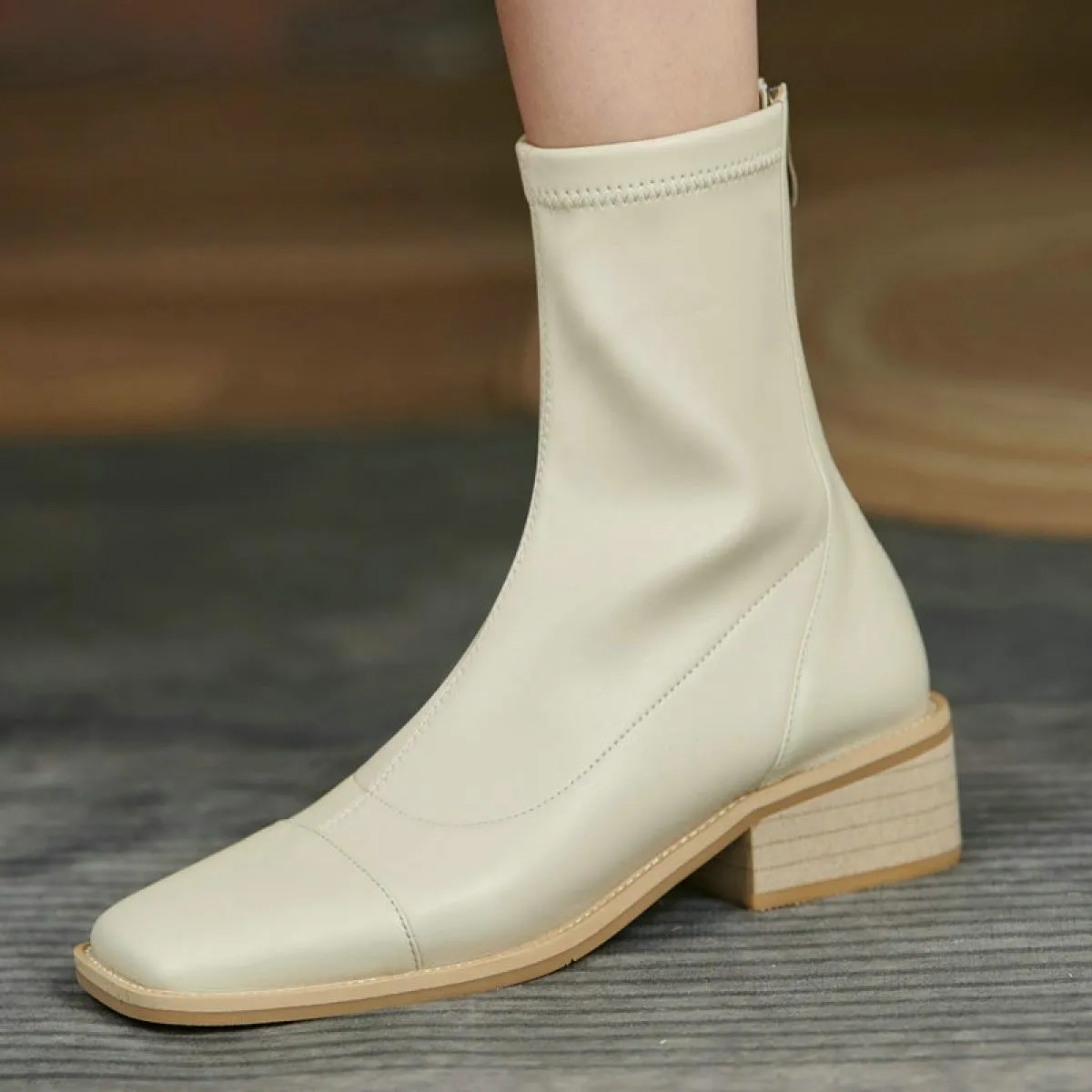 Stivaletti da donna con cerniera in vera pelle, design conciso, con tacco spesso, scarpe da donna, stivali casual da lavoro inve